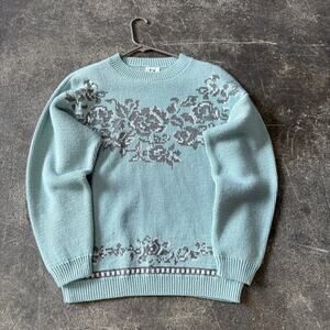 Vintage 80s Together Sweater Womens M Green Oversized Light Knit